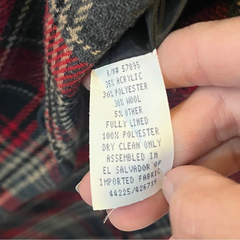 Vintage 90s wool blend single breasted plaid blazer red black tan lined 18 - Picture 10 of 11